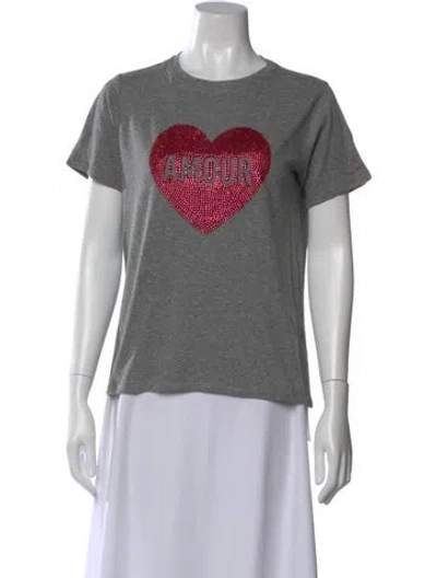Pre-owned Cinq À Sept Graphic Print Crew Neck T-shirt In Gray