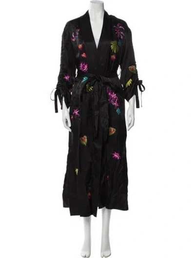 Pre-owned Cinq À Sept Graphic Print Embroidered Accent Robe In Black