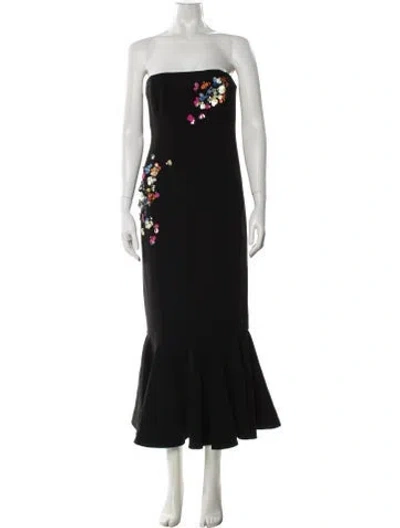 Pre-owned Cinq À Sept Graphic Print Long Dress In Black