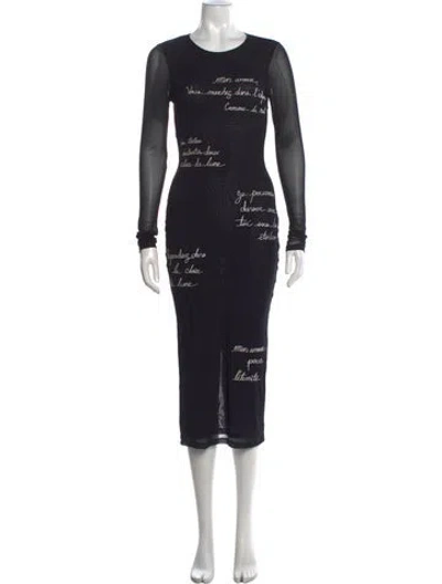 Pre-owned Cinq À Sept Graphic Print Midi Length Dress In Black
