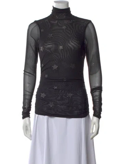 Pre-owned Cinq À Sept Graphic Print Turtleneck Top In Black