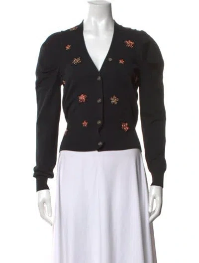 Pre-owned Cinq À Sept Graphic Print V-neck Sweater In Black
