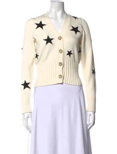 Pre-owned Cinq À Sept Graphic Print V-neck Sweater In Neutral