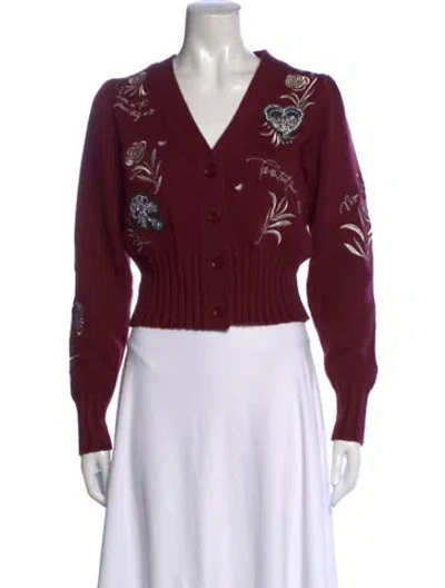 Pre-owned Cinq À Sept Graphic Print V-neck Sweater W/ Tags In Burgundy