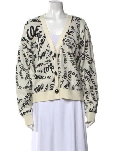 Pre-owned Cinq À Sept Graphic Print V-neck Sweater In White