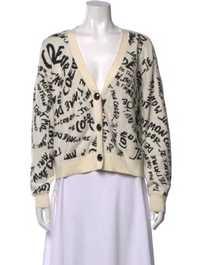 Pre-owned Cinq À Sept Graphic Print V-neck Sweater In White