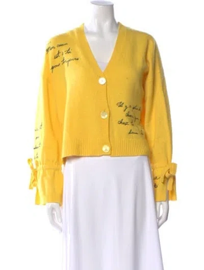 Pre-owned Cinq À Sept Graphic Print V-neck Sweater In Yellow