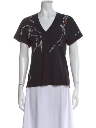 Pre-owned Cinq À Sept Graphic Print V-neck T-shirt In Black