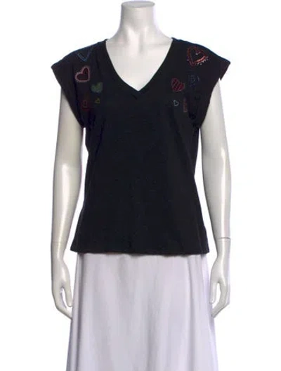 Pre-owned Cinq À Sept Graphic Print V-neck T-shirt In Black