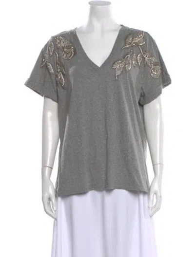 Pre-owned Cinq À Sept Graphic Print V-neck T-shirt In Gray