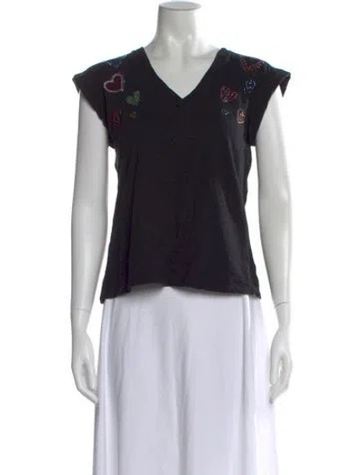 Pre-owned Cinq À Sept Graphic Print V-neck T-shirt In Multi