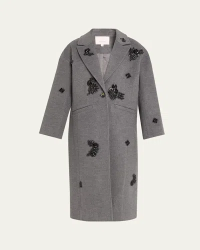 Cinq À Sept Gravis Crystal Ivy Mid-length Coat In Gray