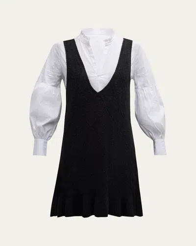 Cinq À Sept Greysen Pinafore Combo Knee-length Dress In Blackwhite