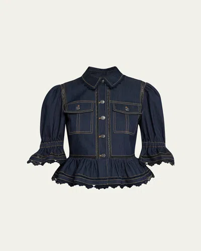 Cinq À Sept Guipure Lace Denim Jacket In Purple