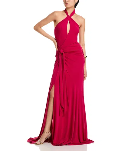 Cinq À Sept Gulliame Tie Front Halter Gown In Red