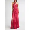 Cinq À Sept Gulliame Tie Front Halter Gown In Red