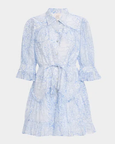 Cinq À Sept Gwendoline Floral Puff-sleeve Ruffled Mini Dress