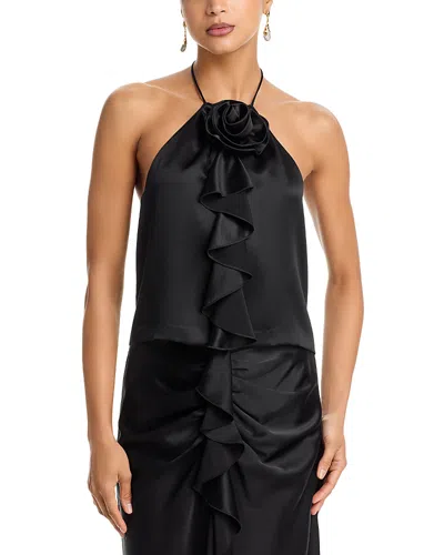 Cinq À Sept Hallie Rosette Silk Top In Black