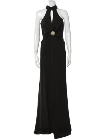 Pre-owned Cinq À Sept Halterneck Long Dress In Black