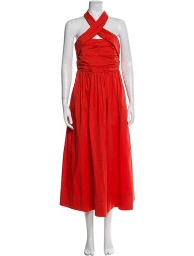 Pre-owned Cinq À Sept Halterneck Long Dress In Red