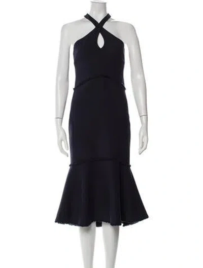 Pre-owned Cinq À Sept Halterneck Midi Length Dress In Blue