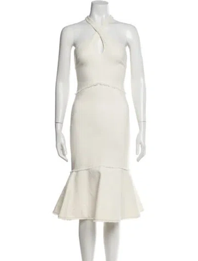 Pre-owned Cinq À Sept Halterneck Midi Length Dress In Neutral