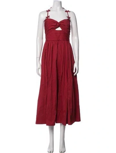 Pre-owned Cinq À Sept Halterneck Midi Length Dress In Red