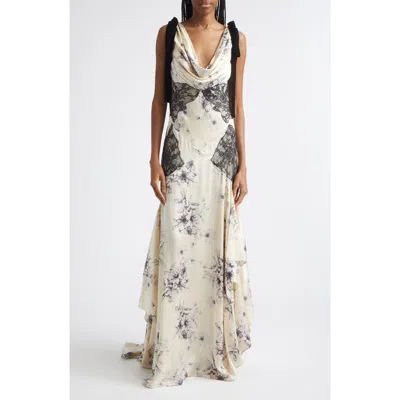 Cinq À Sept Handsketched Floral Lace Inset Gown In Multi