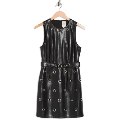 Cinq À Sept Harriet Grommet Belted Faux Leather Dress In Black