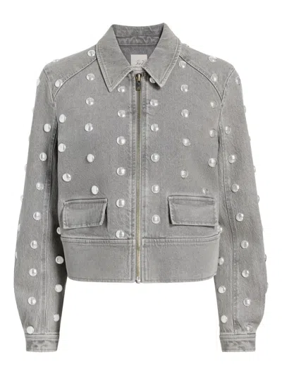 Cinq À Sept Harriet Studded Denim Jacket In Gray