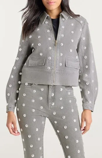 Cinq À Sept Harriet Studded Denim Jacket In Gray