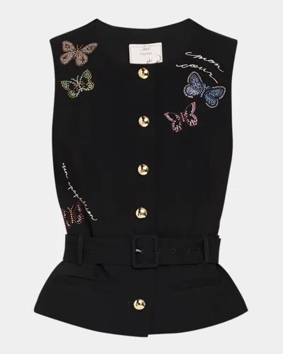 Cinq À Sept Heatset Butterfly Belted Waistcoat In Black