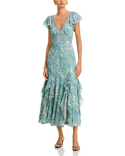Cinq À Sept Joplin Hendrix Paisley Ruffle Detail Dress In Green