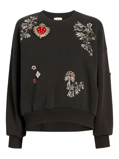 Cinq À Sept Heritage Patch Brandy Pullover Sweater In Black Multi