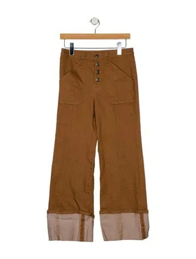 Pre-owned Cinq À Sept High-rise Wide Leg Jeans In Brown