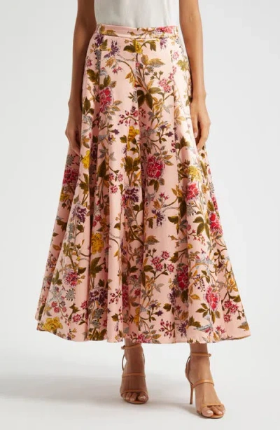 Cinq À Sept Hilda Gathered Floral-print Maxi Skirt In Soft Pink Multi