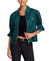 Cinq À Sept Holly Short-sleeve Sateen Jacket In Green Onyx