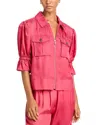 Cinq À Sept Holly Short-sleeve Sateen Jacket In Sour Cherr