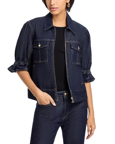 Cinq À Sept Holly Ruffled Puff-sleeve Denim Jacket In Blue