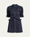 Cinq À Sept Holly Puff Sleeve Belted Denim Shirtdress