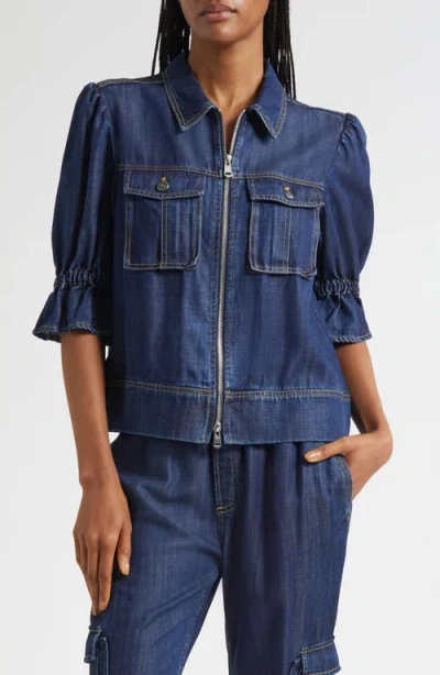 Cinq À Sept Holly Elbow Sleeve Denim Jacket In Blue