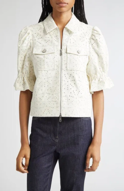Cinq À Sept Holly Embroidered Faux Leather Jacket In White