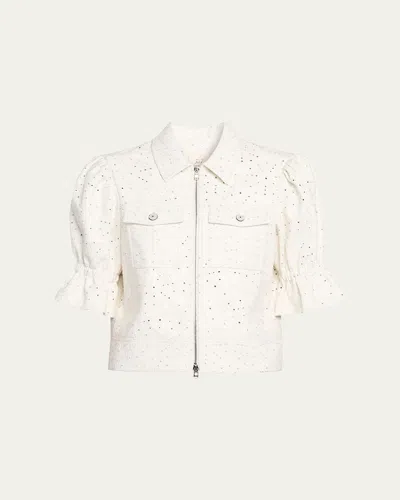 Cinq À Sept Holly Embroidered Short-sleeve Jacket In White