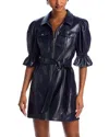 Cinq À Sept Holly Puff-sleeve Vegan Leather Mini Dress In Navy