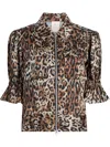Cinq À Sept Holly Leopard Short-sleeve Jacket In Brown