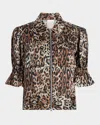 Cinq À Sept Holly Leopard Short-sleeve Jacket In Black/sahara