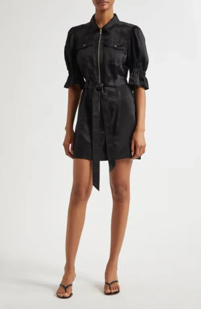 Cinq À Sept Holly Puff Sleeve Satin Dress In Black