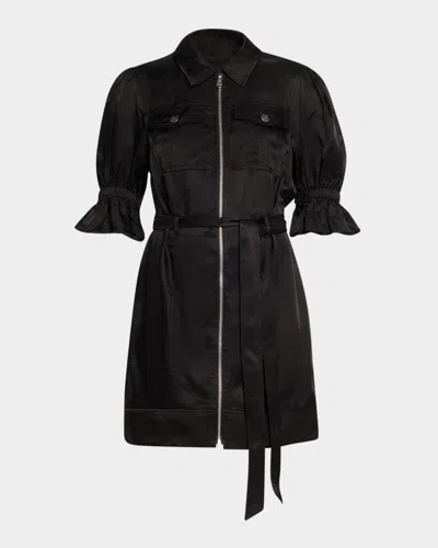 Cinq À Sept Holly Puff-sleeve Zip-front Mini Dress In Black