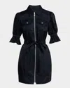 Cinq À Sept Holly Puff-sleeve Vegan Leather Mini Dress In Navy