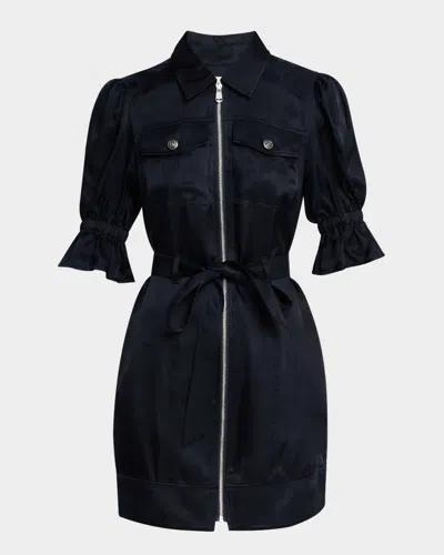 CINQ À SEPT HOLLY PUFF-SLEEVE ZIP-FRONT MINI DRESS